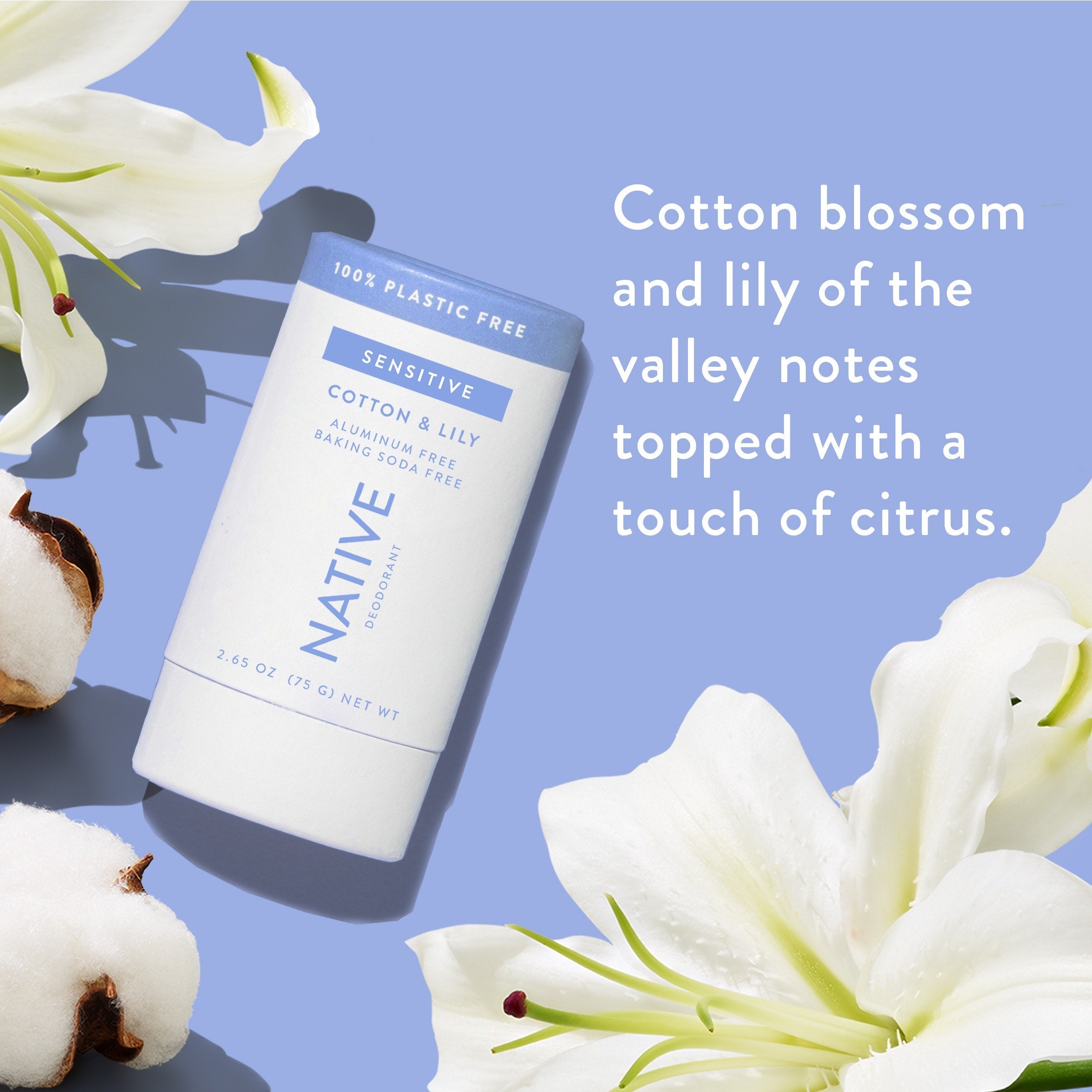 Plastic Free Sensitive Deodorant Stick Classic Cotton and Lily 2.65oz Daily Routine